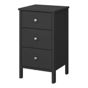 Image of Valenca Satin Black 3 Drawer Bedside Table (H)699mm (W)400mm (D)382.4mm