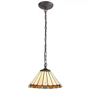 Image of 1 Light Downlighter Ceiling Pendant E27 With 30cm Tiffany Shade, Amber, Crystal, Aged Antique Brass - Luminosa Lighting