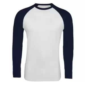 Image of SOLS Mens Funky Contrast Long Sleeve T-Shirt (3XL) (White/French Navy)