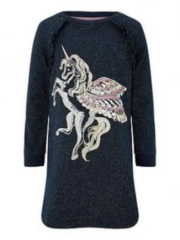 image of Monsoon Girls Unicorn Sparkle Sweat Tunic - Navy