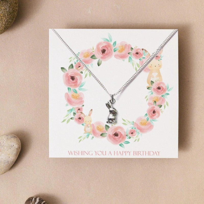 Image of Aye Do Gifts Happy Birthday Bunny Necklace & Gift Card Silver female 16