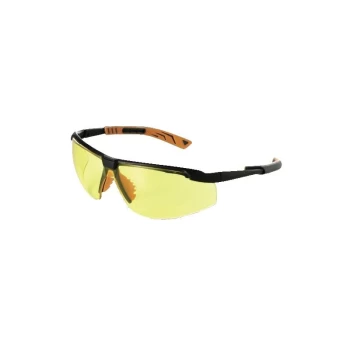 Image of 5X8 Amber Lens Black/Orange Frame Safety Glasses - Univet