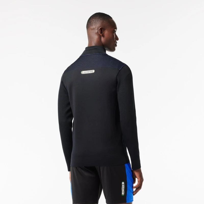 Image of Lacoste Mens Crew Neck Ribbed Sweatshirt Black/Hilo male XS