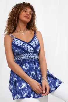 Image of Border Print Wrap Front Longline Cami Top