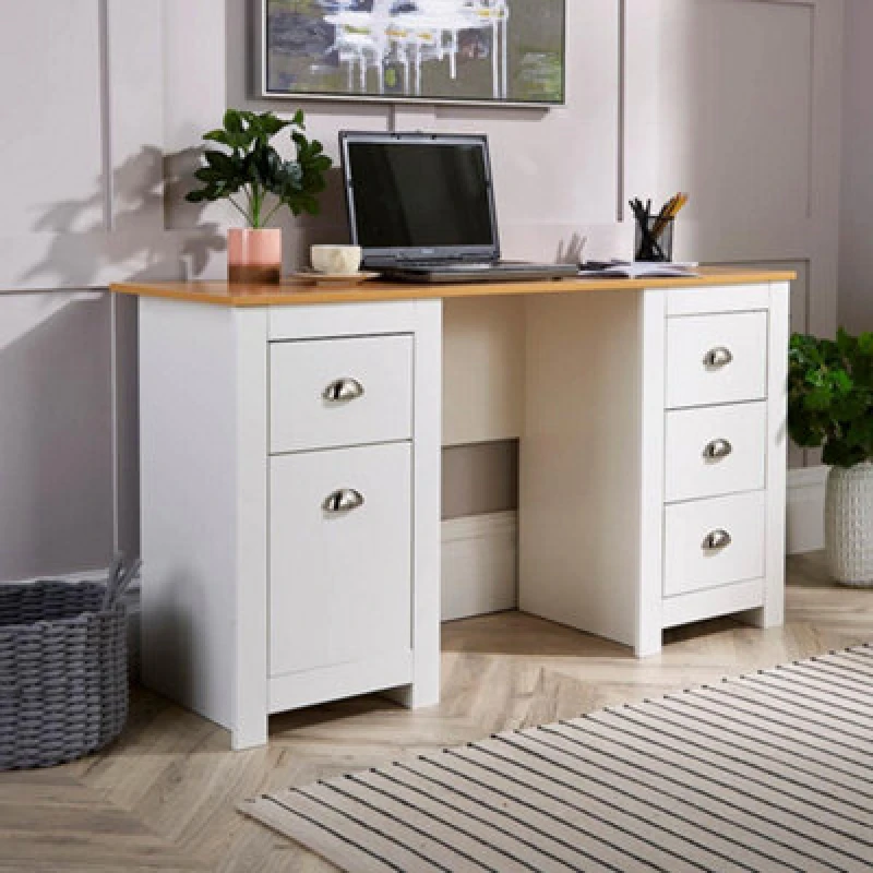 Image of Home Source Camden 3 Drawer Pedestal Computer Storage Desk White