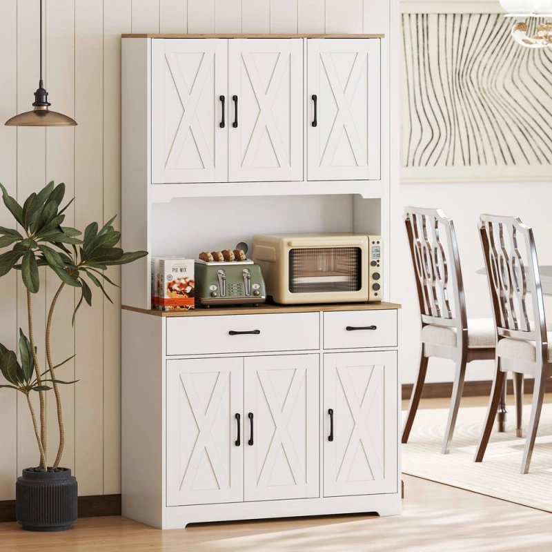 Image of HOMCOM 175cm Tall Kitchen Pantry, Kitchen Cabinet w/ Drawers, Shelves, White White Unisex