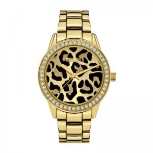 image of Missguided Gold Bracelet Watch with Sunray Leopard Dial