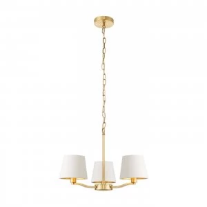 Image of 3 Light Multi Arm Ceiling Pendant Satin Brushed Gold, Vintage White Silk Effect, E14