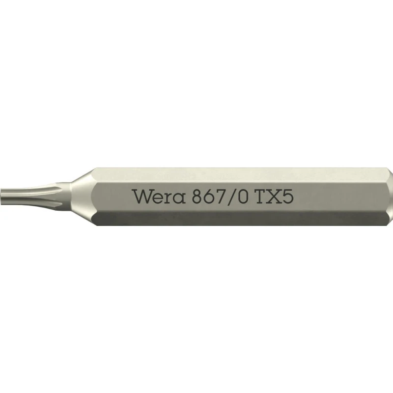 Image of Wera 867/0 4mm Hex Drive Micro Torx Screwdriver Bits T5 30mm Pack of 1 5058130001
