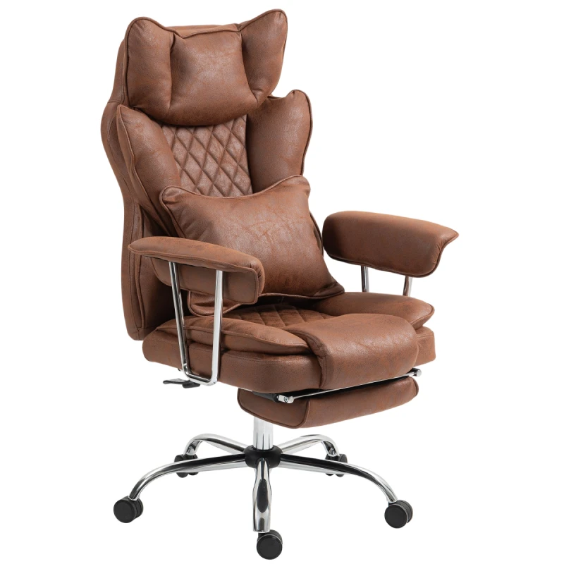 Image of HOMCOM HOMCOM Home Office Chair, Leathaire Desk Chair with Lumbar Support Pillow in Dark Brown Dark Brown One Size Unisex 5063603053113
