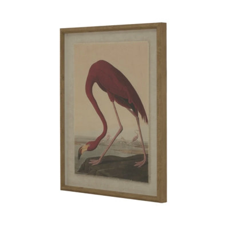 Image of Flora & Fauna Collection Flamingo On Linen In Beaded Frame