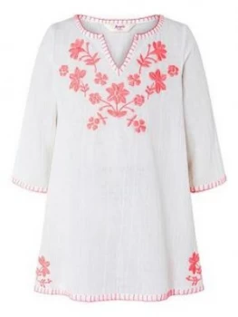 Image of Accessorize Girls Embroidered Long Sleeve Kaftan - White, Size Age: 5-6 Years, Women
