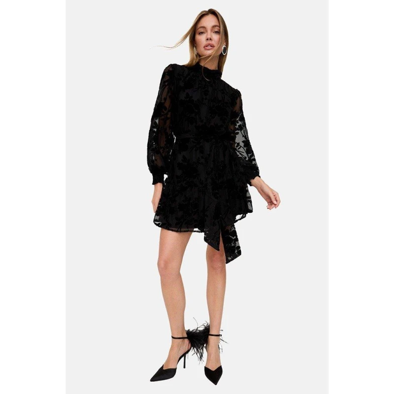 Image of Lily and Lionel Lily and Lionel Brezze High Neck Velvet Burnout Mini Dress In Black Burgundy female 8 (XS)
