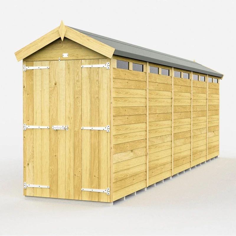 Image of Buttercup Farm 4 x 20 Feet Apex Security Shed - Double Door - L592 x W118 x H217cm in Brown Brown Unisex