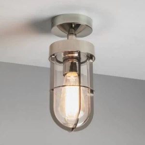 Image of 1 Light Outdoor Semi Flush Ceiling Light Polished Nickel IP44, E27