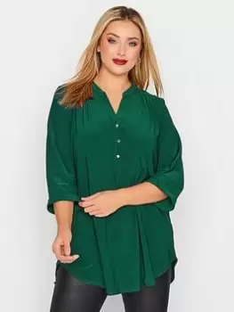 Image of Yours Half Placket Blouse - Green, Size 14, Women