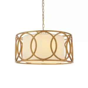 image of Varese 4 Light Ceiling Pendant Brushed Gold Paint & White Fabric