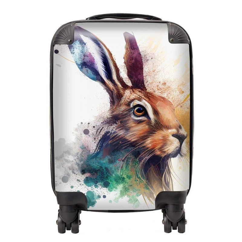Image of Warren Reed - Designer Hare Close Up Splashart Suitcase in Brown Size: Large Brown Unisex Large