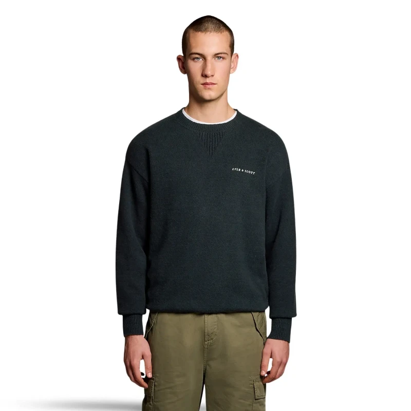 Image of Lyle & Scott Crew neck knitted sweater Lyle & Scott Script Bleu Male S