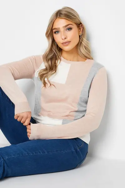 image of M&Co Colourblock Print Jumper Pale Pink