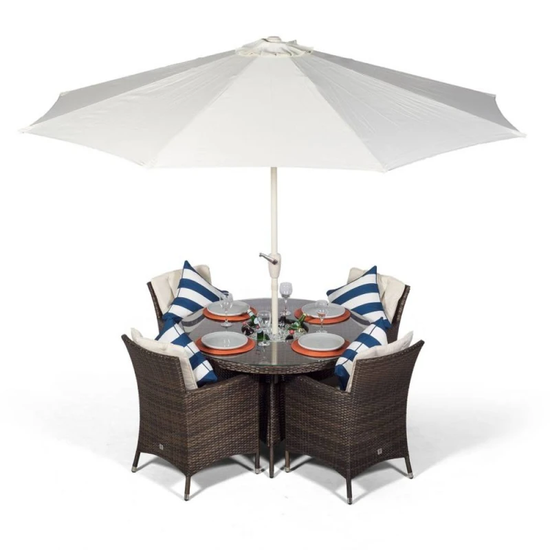 Image of Thats Furniture Savannah Round 4 Seater Patio Dining Set with Ice Bucket Drinks Cooler in Brown Brown Unisex