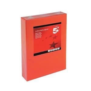 image of 5 Star A4 Coloured Copier Paper Multifunctional Ream wrapped 80gsm Deep Red Pack of 500 Sheets