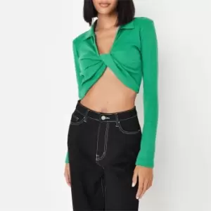 Image of Missguided Twist Front Crop Shirt - Green