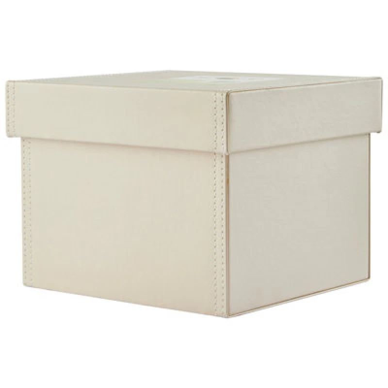 Image of Orsina Versatile Cream Faux Leather DVD Storage Box, Elegant Faux Leather Box, Lightweight DVD Storage Container