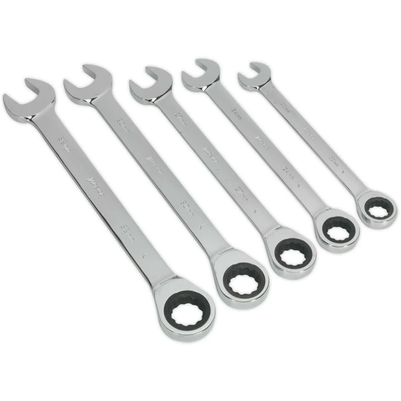 Image of Loops 5pc Slim Handled Combination Spanner Set - 12 Point Metric Ring Open End Head Multi