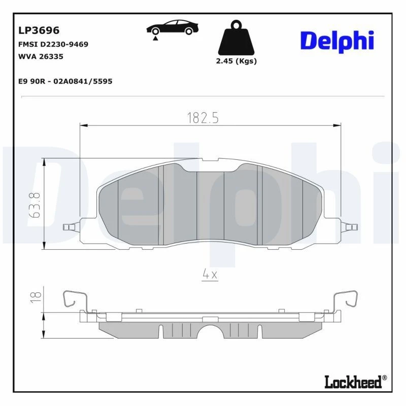 Image of DELPHI Brake pad set DELPHI LP3696