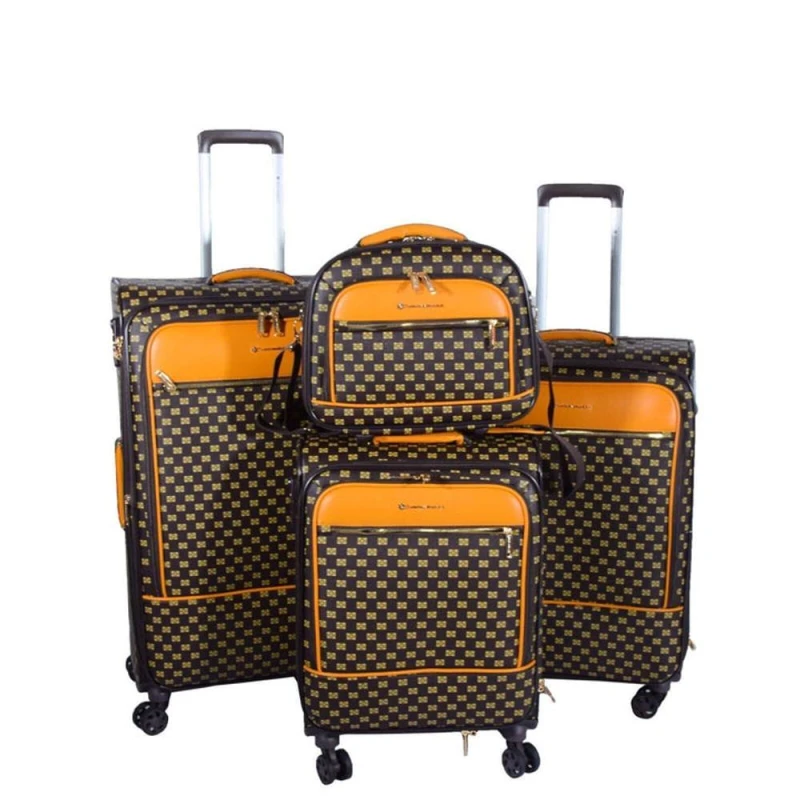 Image of Infinity Leather Expandable Travel Luggage Strong Soft Shell Suitcase Set in Brown Brown Unisex