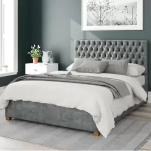 image of Monroe Distressed Velvet Ottoman Bed Frame Platinum