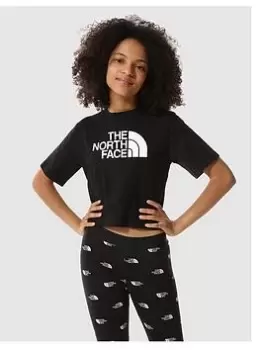Image of The North Face Girls Short Sleeve Cropped Graphic Tee - Black/White, Size L=13-14 Years, Women