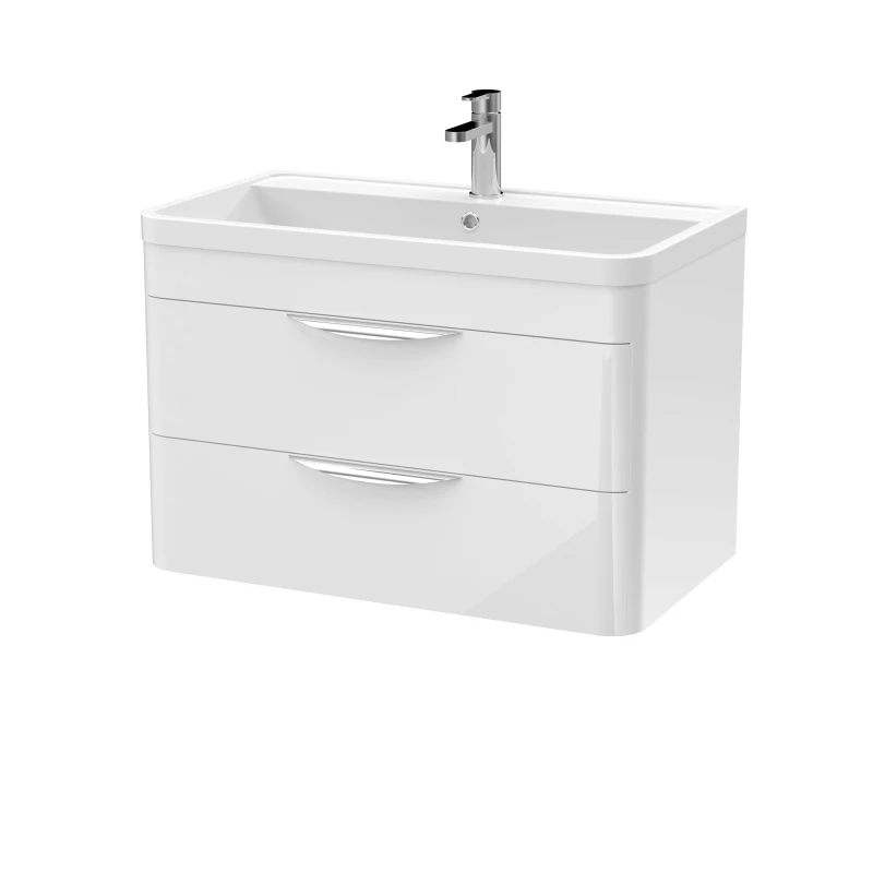 Image of Balterley Wall Hung 2 Drawer Vanity Unit and Ceramic Basin Gloss White 800mm White