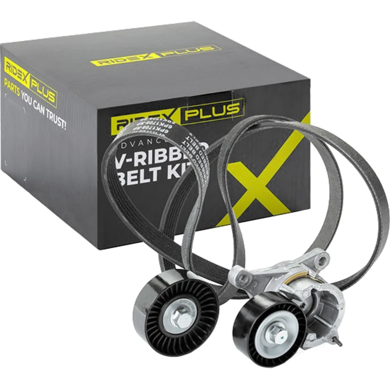 Image of RIDEX PLUS 542R0214P V-ribbed belt set Check alternator freewheel clutch & replace if necessary V-Ribbed Belt Set (542)