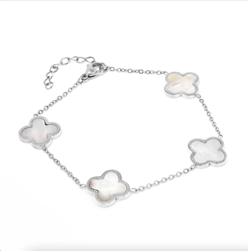 Image of Say It With Clover Bracelet Silver And Pearl Silver