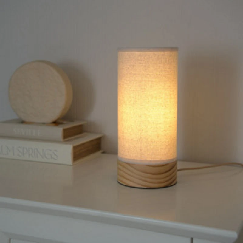 Image of ValueLights Elsa Natural Wooden Compact Table Lamp with LED Bulb Beige