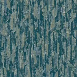 image of Grandeco Imperia Textured Teal Gold Wallpaper