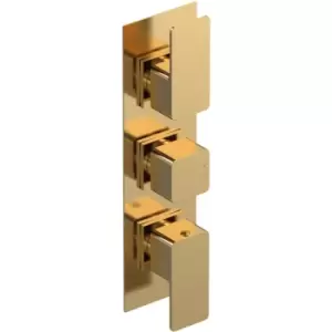 Image of Windon Thermostatic Concealed Shower Valve with Diverter Triple Handle - Brushed Brass - Nuie