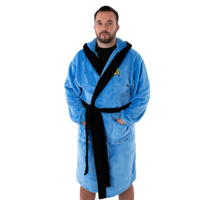 Image of Star Trek Star Trek Men Hooded Bathrobe in Blue Size: Small Blue S Male 5063203011278