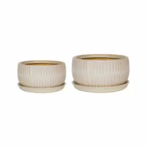 image of Ivyline White Round Bonsai Planter Set Of 2