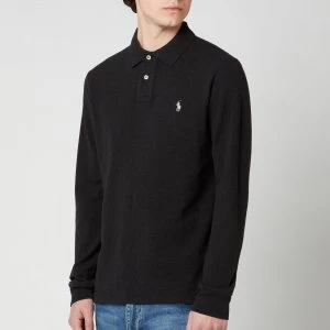 Image of Polo Ralph Lauren Mens Basic Mesh Long Sleeve Polo Shirt - Black Marl Heather - M