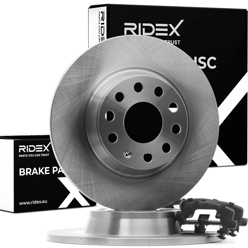 Image of RIDEX 3405B0980 Brake disc and pads set Rear Axle, Brake Disc Type: Solid Brake Set,disc brakes (3405)
