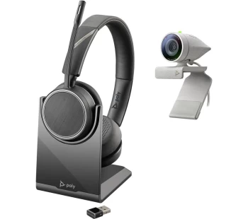 image of Poly Studio P5 Full HD Webcam & Voyager 4220 UC Bundle Wireless Headphones