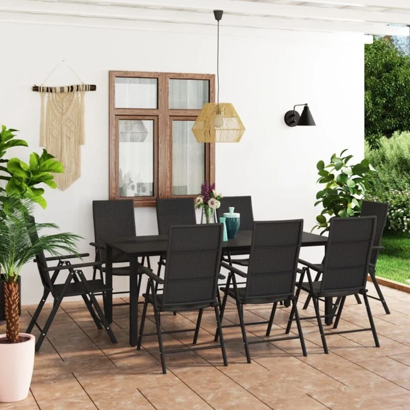 Image of VIDAXL 9 Piece Garden Dining Set Black Vidaxl 8720286228173