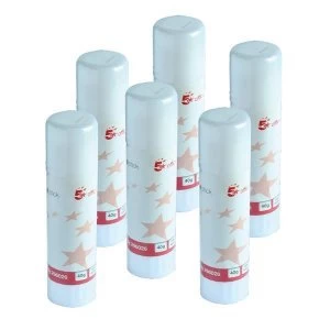 image of 5 Star Office Glue Stick Solid Washable Non Toxic Large 40g Pack 6