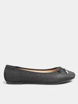 Image of Yours Wide Fit Shimmer Ballerina - Black, Size Eee, Women