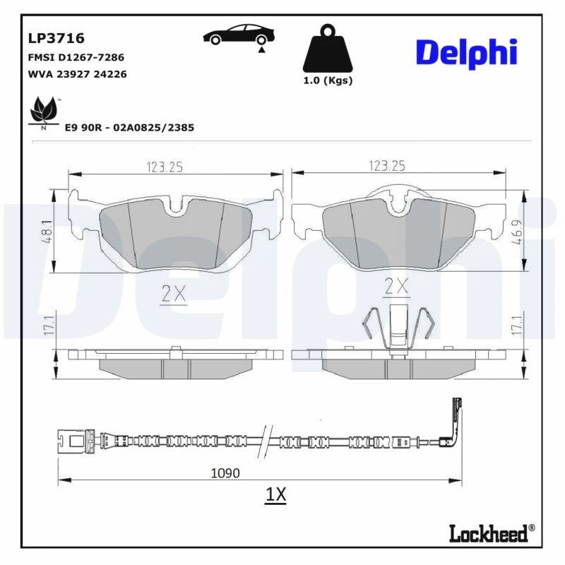 Image of DELPHI Brake pad set DELPHI LP3716