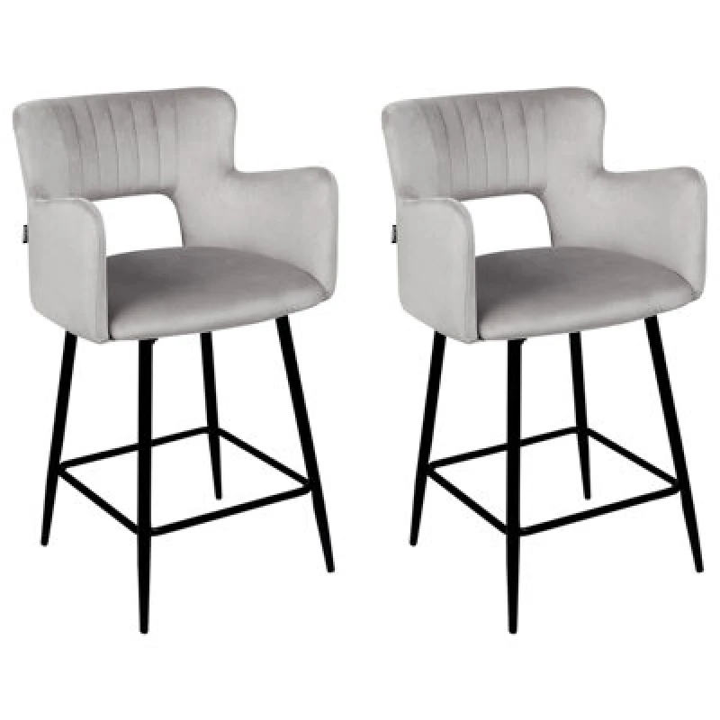Image of Beliani Set Of 2 Bar Chairs Sanilac Velvet Light Grey