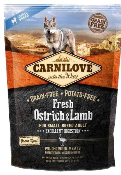 image of Carnilove Fresh Ostrich and Lamb Small Breed Adult Dog Food 1.5kg